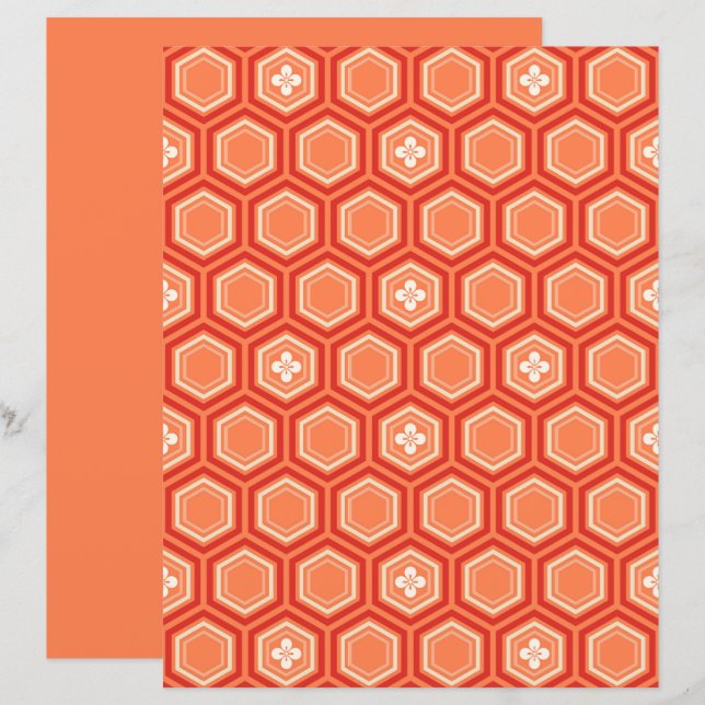 Hexagonal Kimono-utskrift, Mandarin-Orange (Fram/baksida)