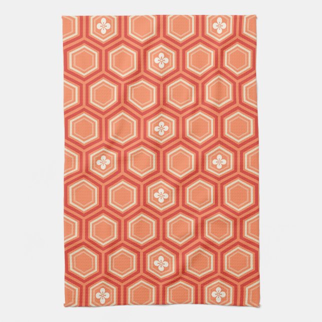 Hexagonal Kimono-utskrift, Mandarin-Orange Kökshandduk (Vertikal)