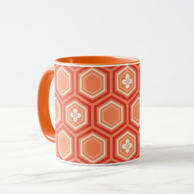 Hexagonal Kimono-utskrift, Mandarin-Orange Mugg (Framsida vänster)