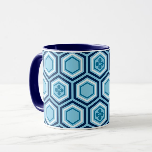 Hexagonal Kimono-utskrift, marin och ljusblå Mugg (Framsida vänster)