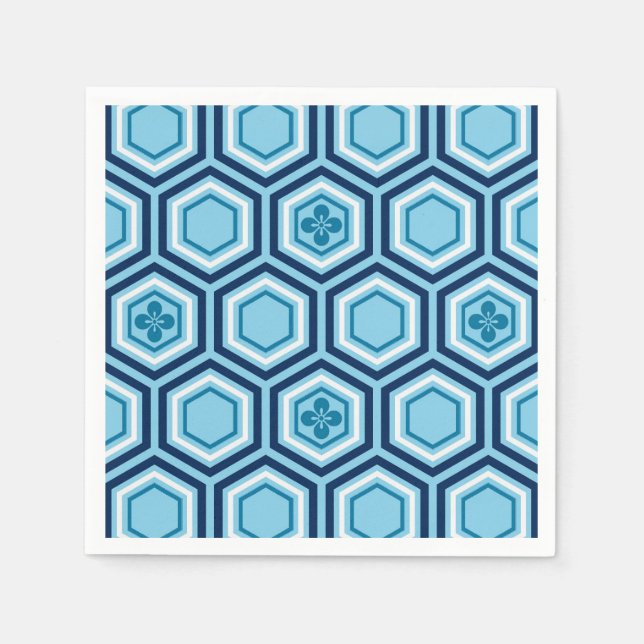 Hexagonal Kimono-utskrift, marin och ljusblå Pappersservett (Framsidan)