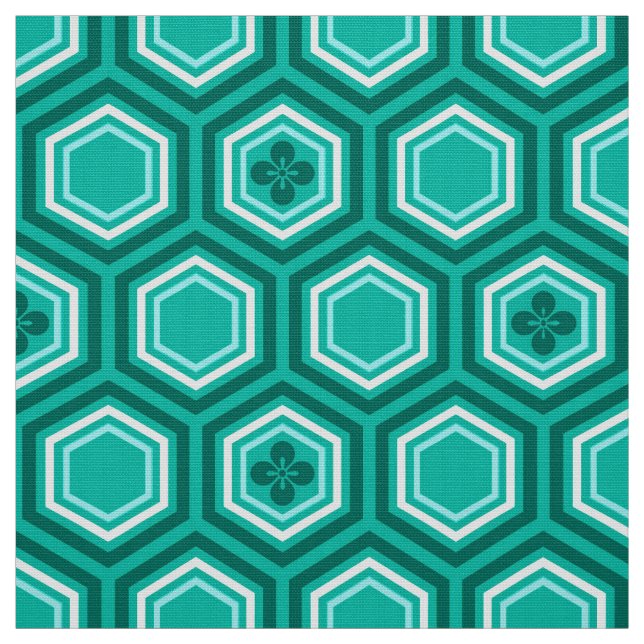 Hexagonal Kimono-utskrift, turkos och vitt Tyg (Provkarta)
