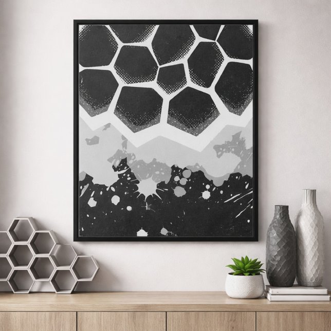 Hexagonal Pattern with Gray Paint Splashes Poster (Skapare uppladdad)