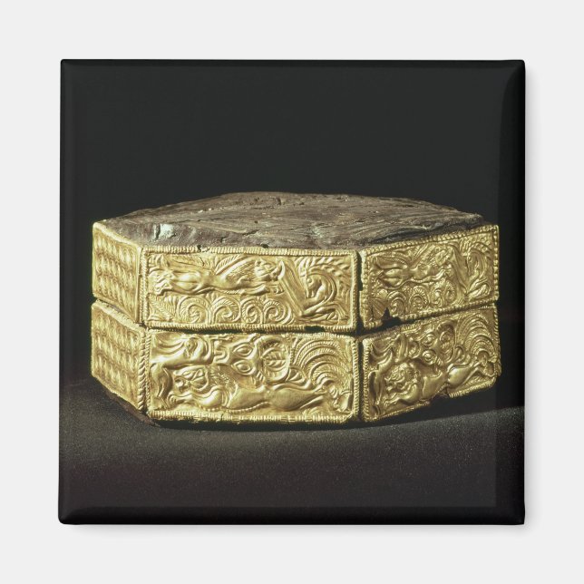 Hexagonal pyxis dekorerad med djur magnet (Framsidan)