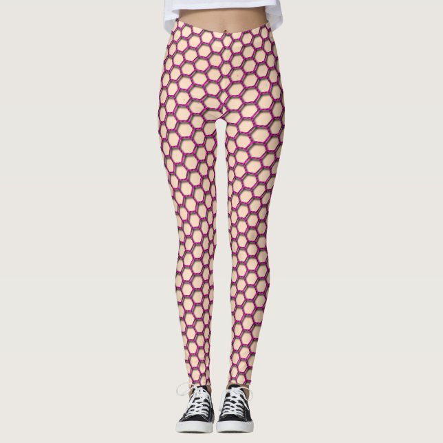Hexagonal Rosa Fishnets Leggings (Framsida)