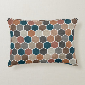 Hexagonalt texturerat Mönster Blue Brown-Grått Prydnadskudde