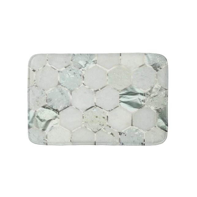 Hexagone Mint Grönt Aqua Marble Metallic Badrumsmatta (Framsidan)