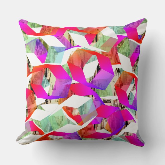 Hexagoner för rosa och vit till grönt på pixelrela kudde (Framsida)