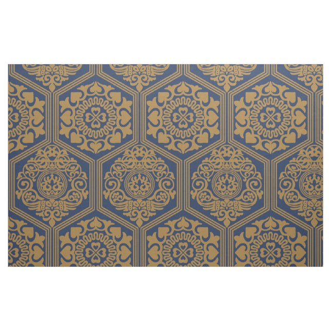 Hexagoner från 1000-talet - Mörkblå och Guld Tyg (Fat Quarter)