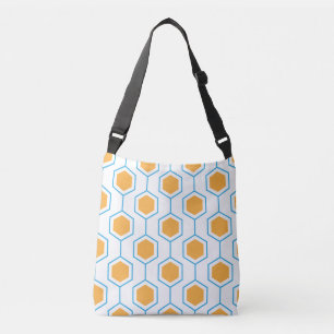 Hexagons abstrakt geometriskt mönster i orange blå axelväska