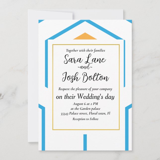 Hexagons abstrakt geometriskt mönster i orange blu inbjudningar (Framsida)