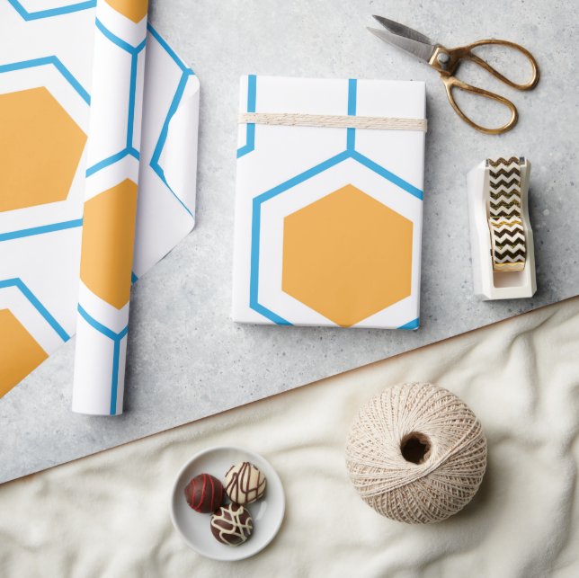 Hexagons abstrakt geometriskt mönster i orange blu presentpapper (Hantverk)