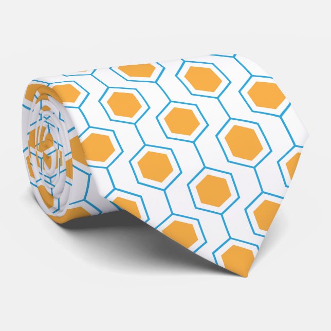 Hexagons abstrakt geometriskt mönster i orange blu slips (Rullad)