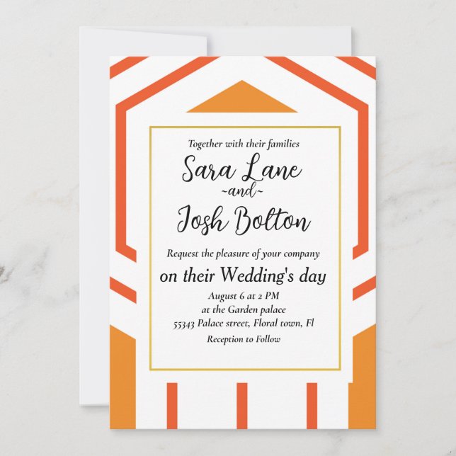 Hexagons abstrakt geometriskt mönster i orange och inbjudningar (Framsida)