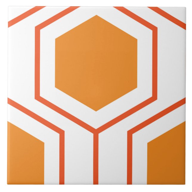 Hexagons abstrakt geometriskt mönster i orange och kakelplatta (Framsidan)