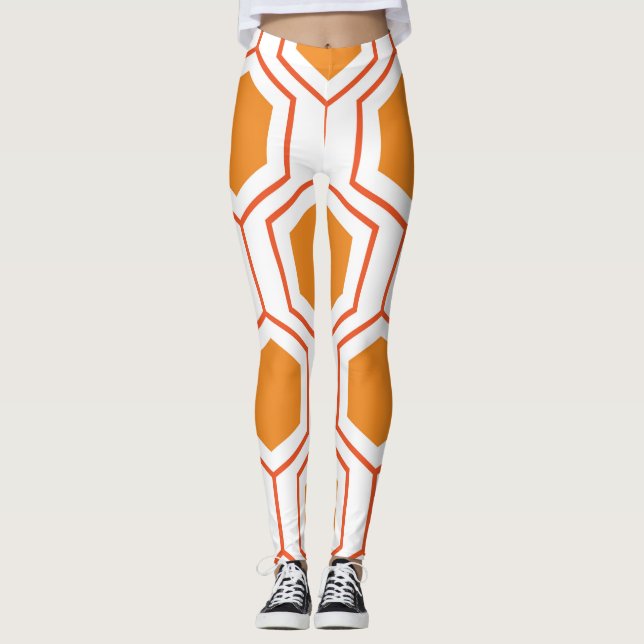 Hexagons abstrakt geometriskt mönster i orange och leggings (Framsida)