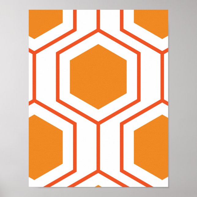 Hexagons abstrakt geometriskt mönster i orange och poster (Framsidan)
