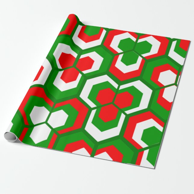 Hexagons Flowers Presentpapper (Utrullad)