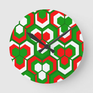 Hexagons Flowers  Rund Klocka