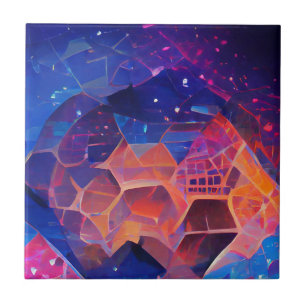Hexagons geometriska färgrymdsdesign blå lila kakelplatta