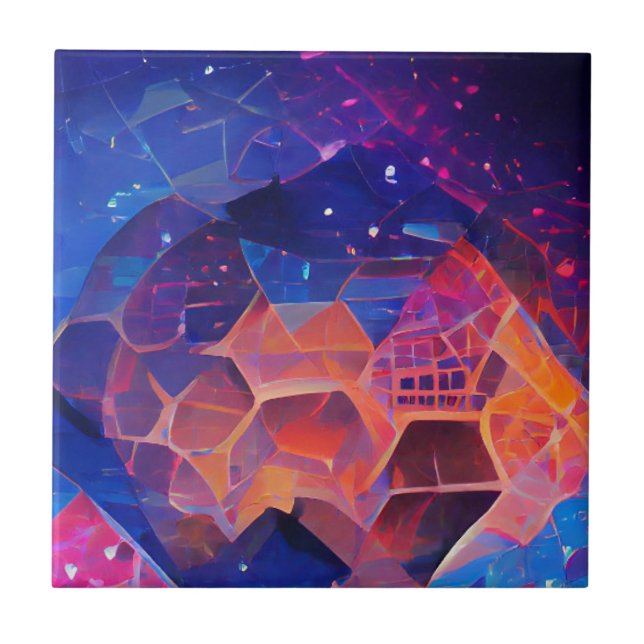 Hexagons geometriska färgrymdsdesign blå lila kakelplatta (Framsidan)