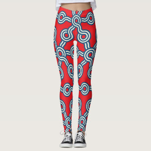 Hexagonstödraster, rött blått, geometriskt mönster leggings