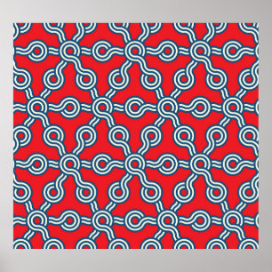 Hexagonstödraster, rött blått, geometriskt mönster poster