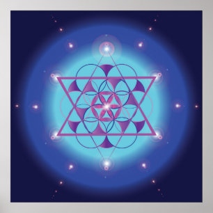 Hexagram blått för sakral geometri för blomma poster