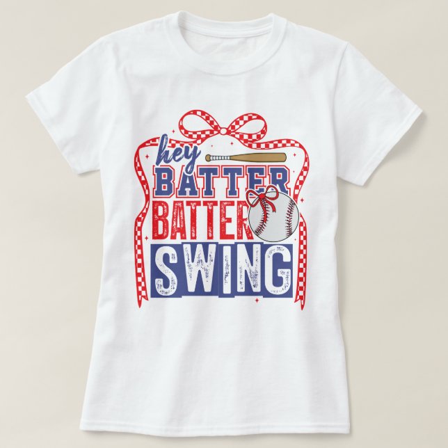 Hey Batter Batter Swing Baseball T-Shirt Presentid (Design framsida)