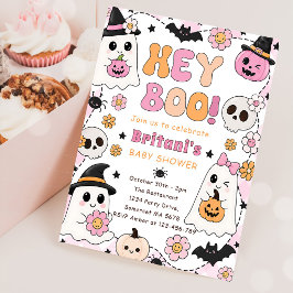 Hey Boo baby shower rosa Inbjudningar