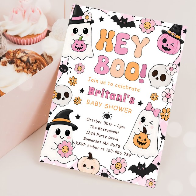 Hey Boo baby shower rosa Inbjudningar (Skapare uppladdad)