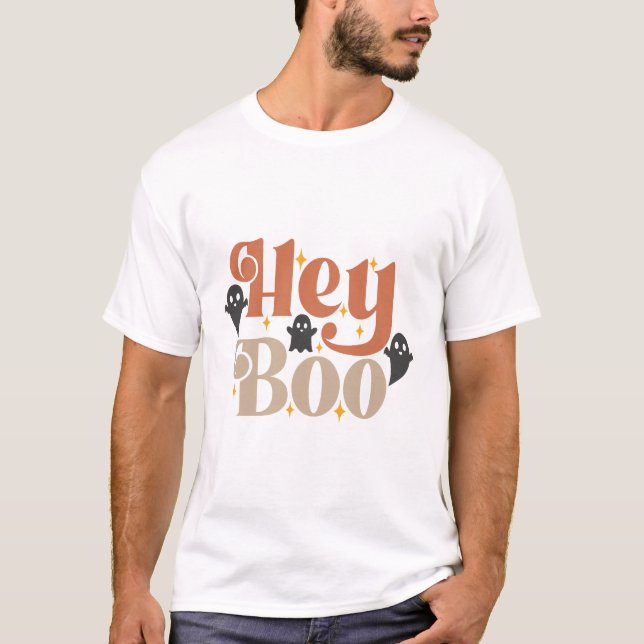 Hey Boo Boho Halloween Hey Boo Ghost T Shirt (Framsida)