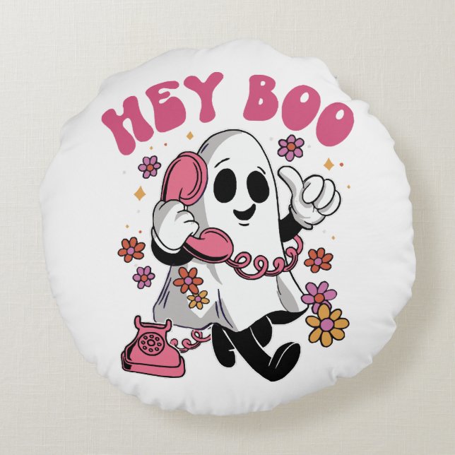 Hey Boo - Groovy Ghost Halloween  Rund Kudde (Baksidan)