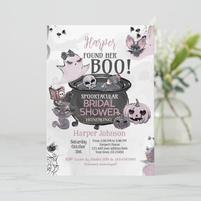 Hey Boo Halloween Bridal Shower Inbjudningar (Stående Fram)