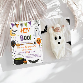 Hey Boo Halloween Groovy Ghost Födelsedagsfest Inbjudningar