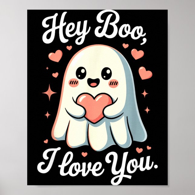 Hey Boo I Love You Cute Ghost Heart Valentine Coup Poster (Framsidan)