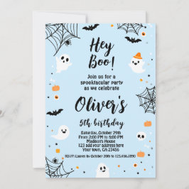 Hey Boo, invitación de Halloween azul con foto Inbjudningar