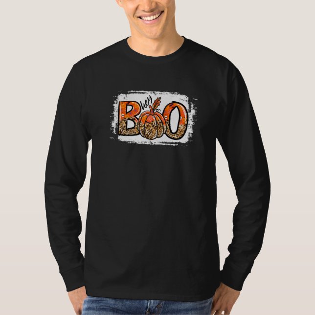 Hey Boo Leopard Pumpkin Boo Crew Spooky Halloween  T Shirt (Framsida)