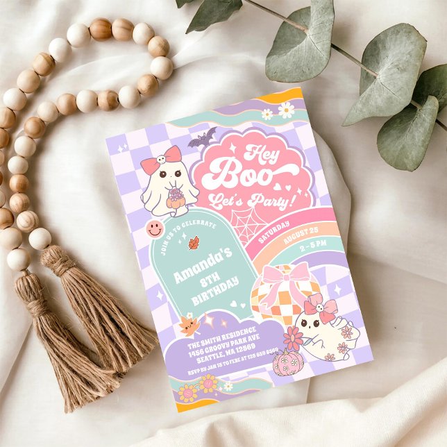 Hey Boo Lets Party Rainbow Spooky Birthday  Inbjudningar (Skapare uppladdad)