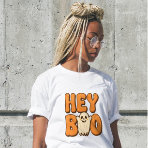 Hey Boo Rolig Halloween Spöke Dam T-Shirt