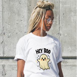 Hey Boo Rolig Halloween Spöke Dam T-Shirt