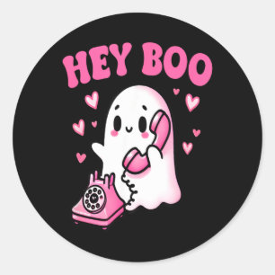 Hey Boo söt spöke på telefonen rolig Halloween Runt Klistermärke