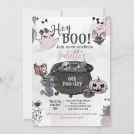 Hey Boo Witch Cauldron Birthday Inbjudningar