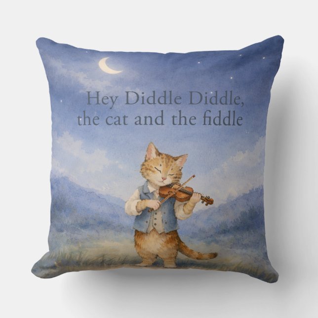 Hey Diddle Diddle Katt och Fiol Sagobok Barnkammar Kudde (Framsida)