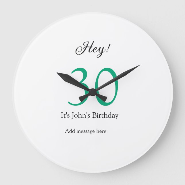 Hey it's 30th birthday green black bold letter nam stor klocka (Framsida)
