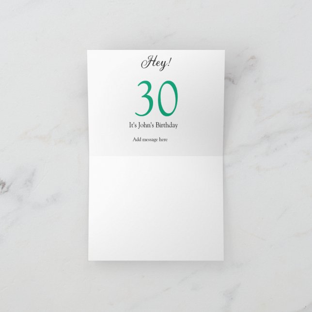 Hey it's 30th birthday green black bold letter nam tack kort (Inuti)