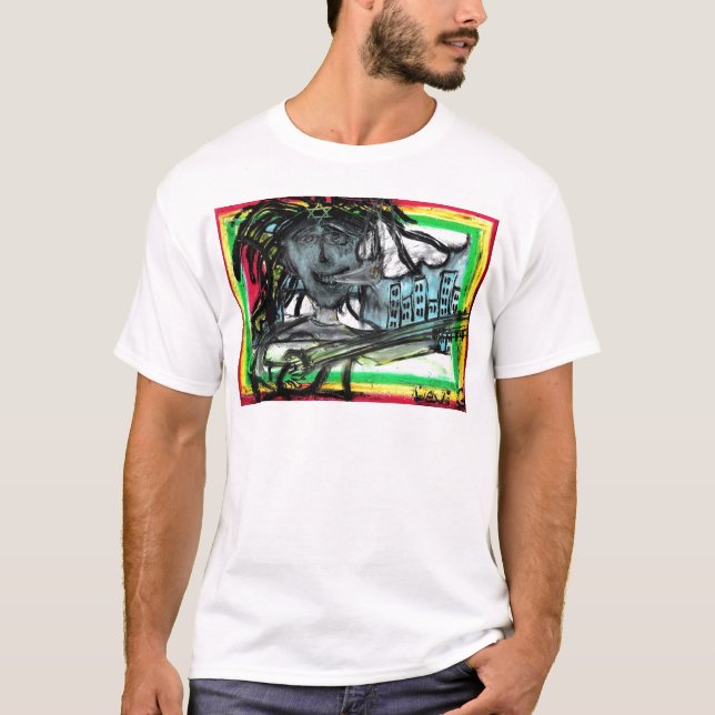 "Hey Måndag" olje- pastell vid Levi Glassrock T-shirt (Framsida)