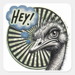 "Hey Ostrich" Bubble Thought Sticker Fyrkantigt Klistermärke