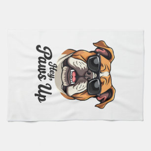Hey Paws Up Vintage Bulldog med solglasögon Roligt Kökshandduk