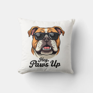 Hey Paws Up Vintage Bulldog med solglasögon Roligt Kudde